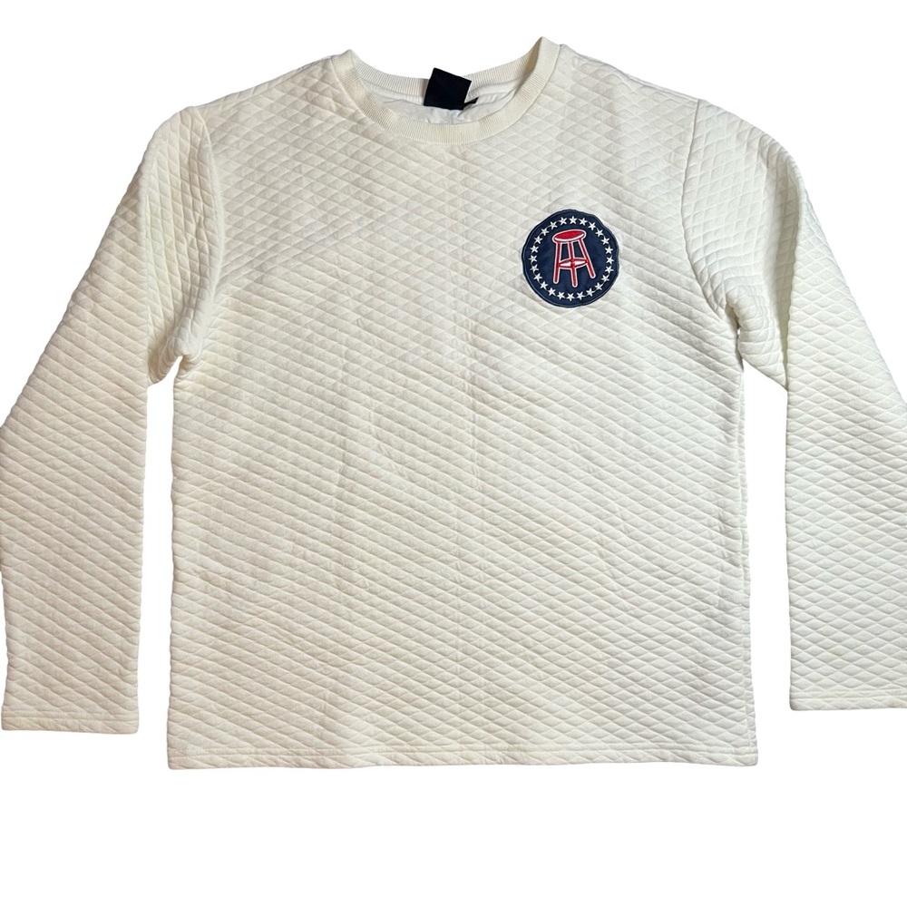 Barstool Sports Cream Quilted Crewneck Pullover Sweater XL